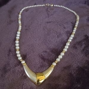 Napier Gold and Cream Pearl Necklace with Crescent Pendant